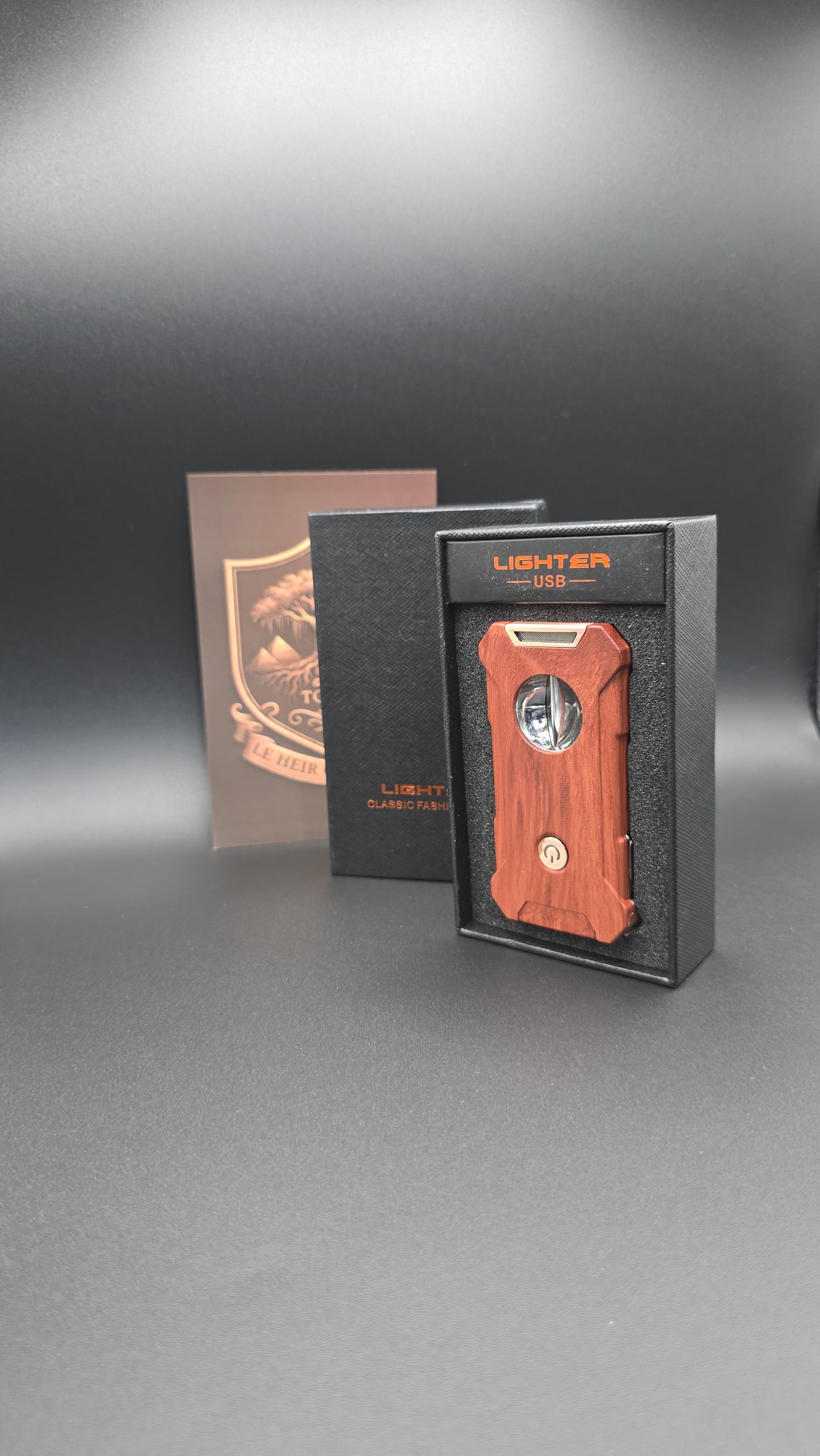 5-in-1 Torch Lighter | Dual Jet Flame | Refillable Butane | Cutter + Punch + Holder | Woodgrain Finish