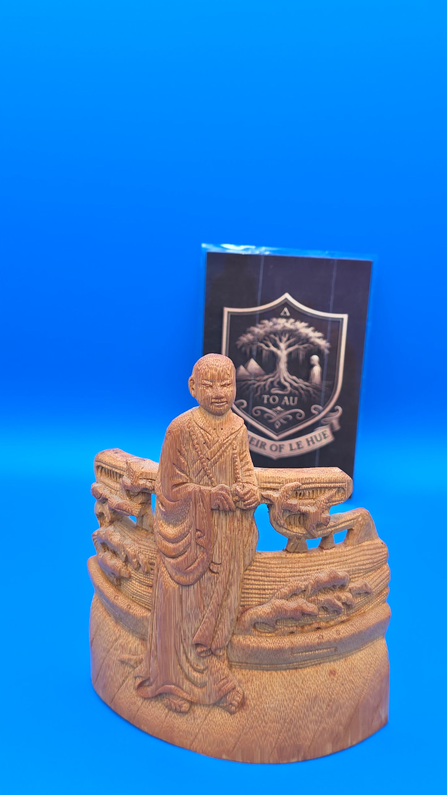 Set of 3 Hand-Carved Wooden Figurines - Intricate Asian Art Decor