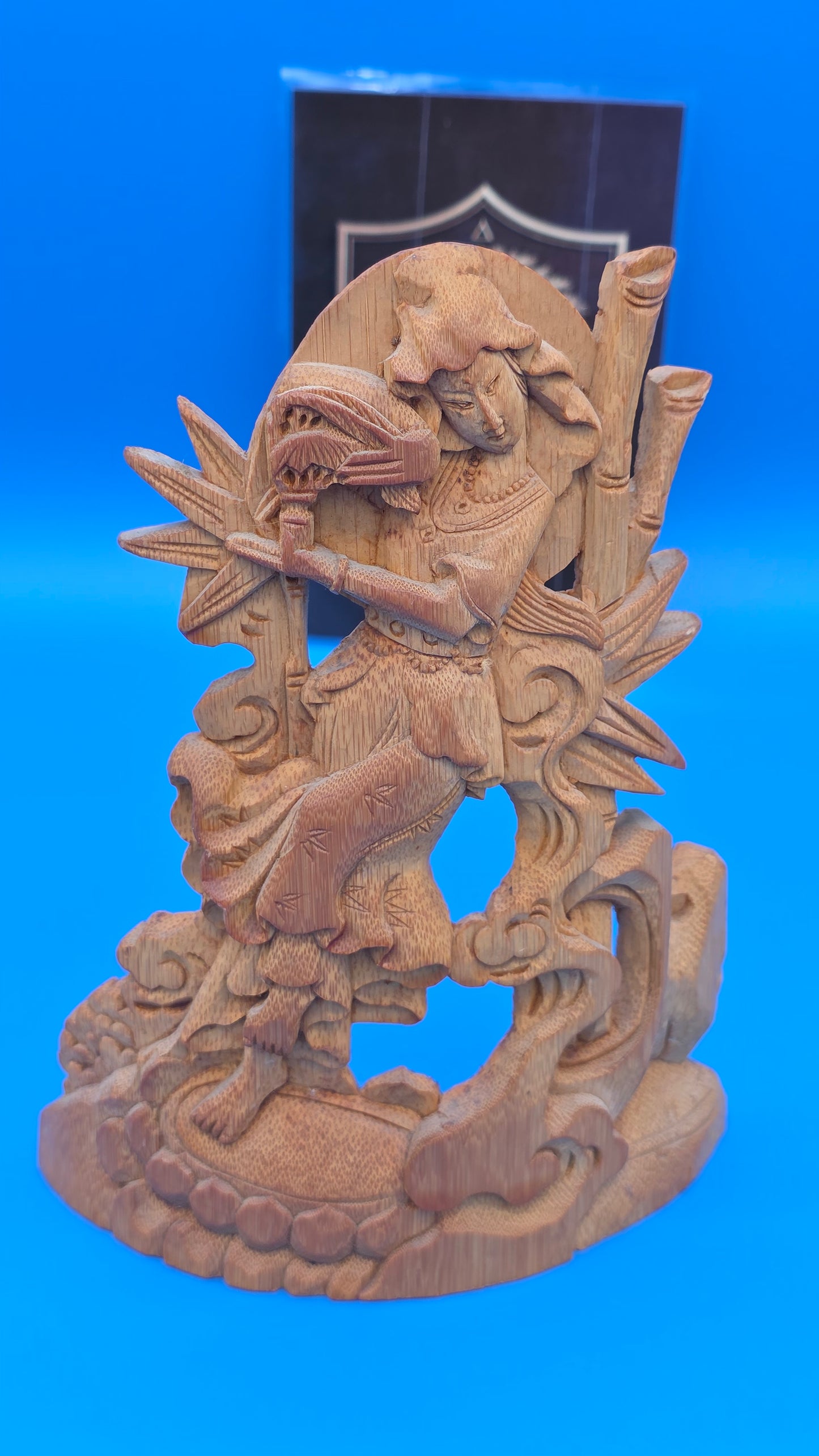 Set of 3 Hand-Carved Wooden Figurines - Intricate Asian Art Decor