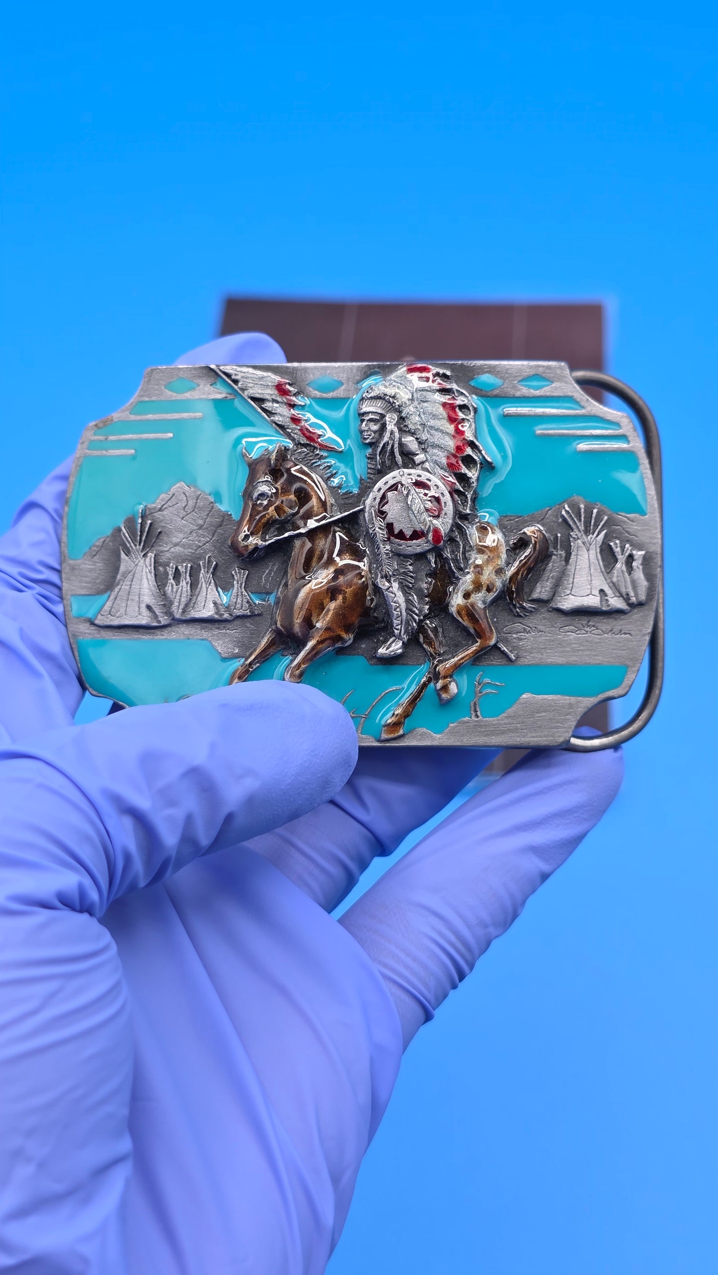 1991 Crazy Horse Arroyo Grande Pewter & Enamel Belt Buckle
