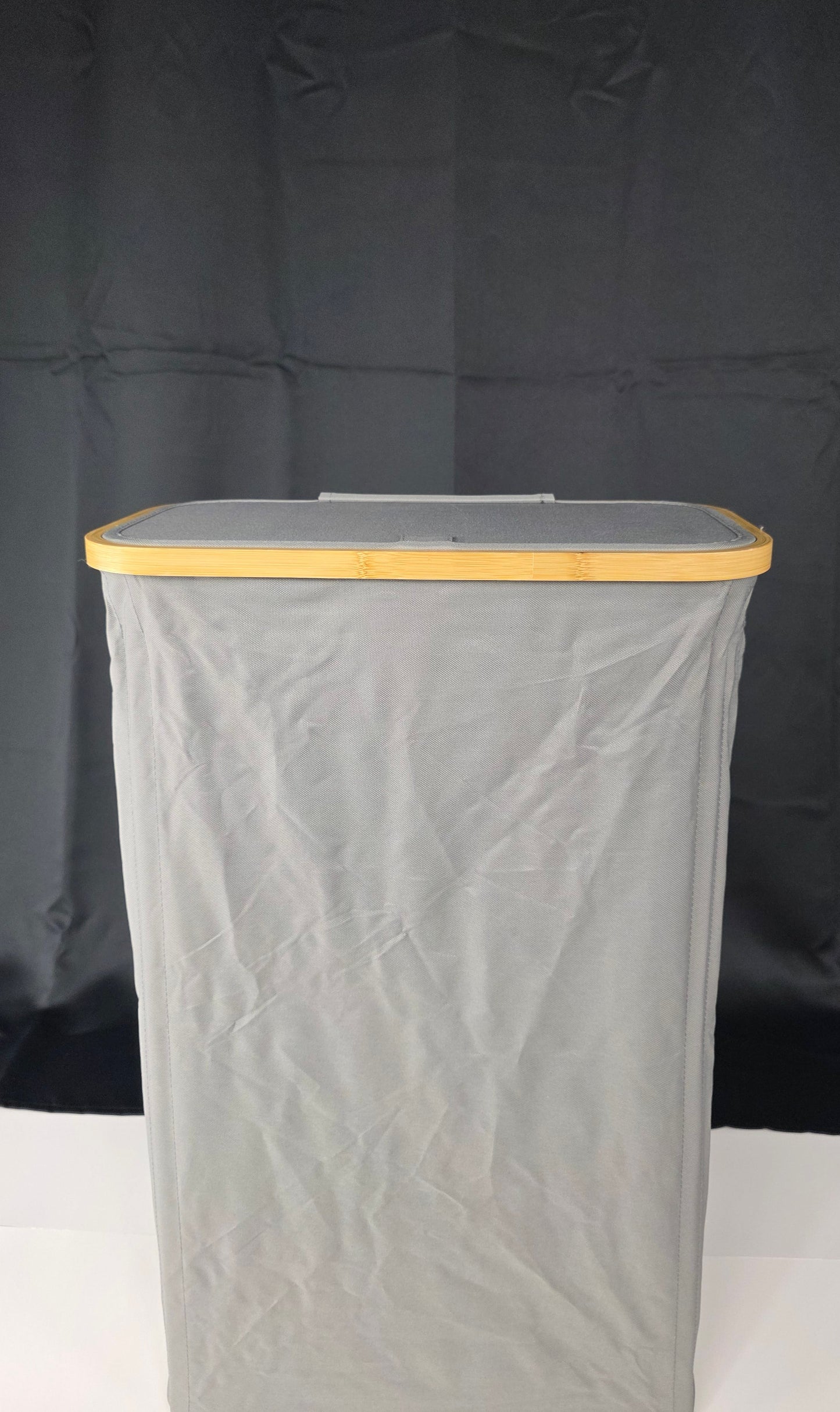 Slim Collapsible Laundry Hamper with Lid | Bamboo Frame | Foldable Clothes Bin | Dustproof & Portable (Gray)