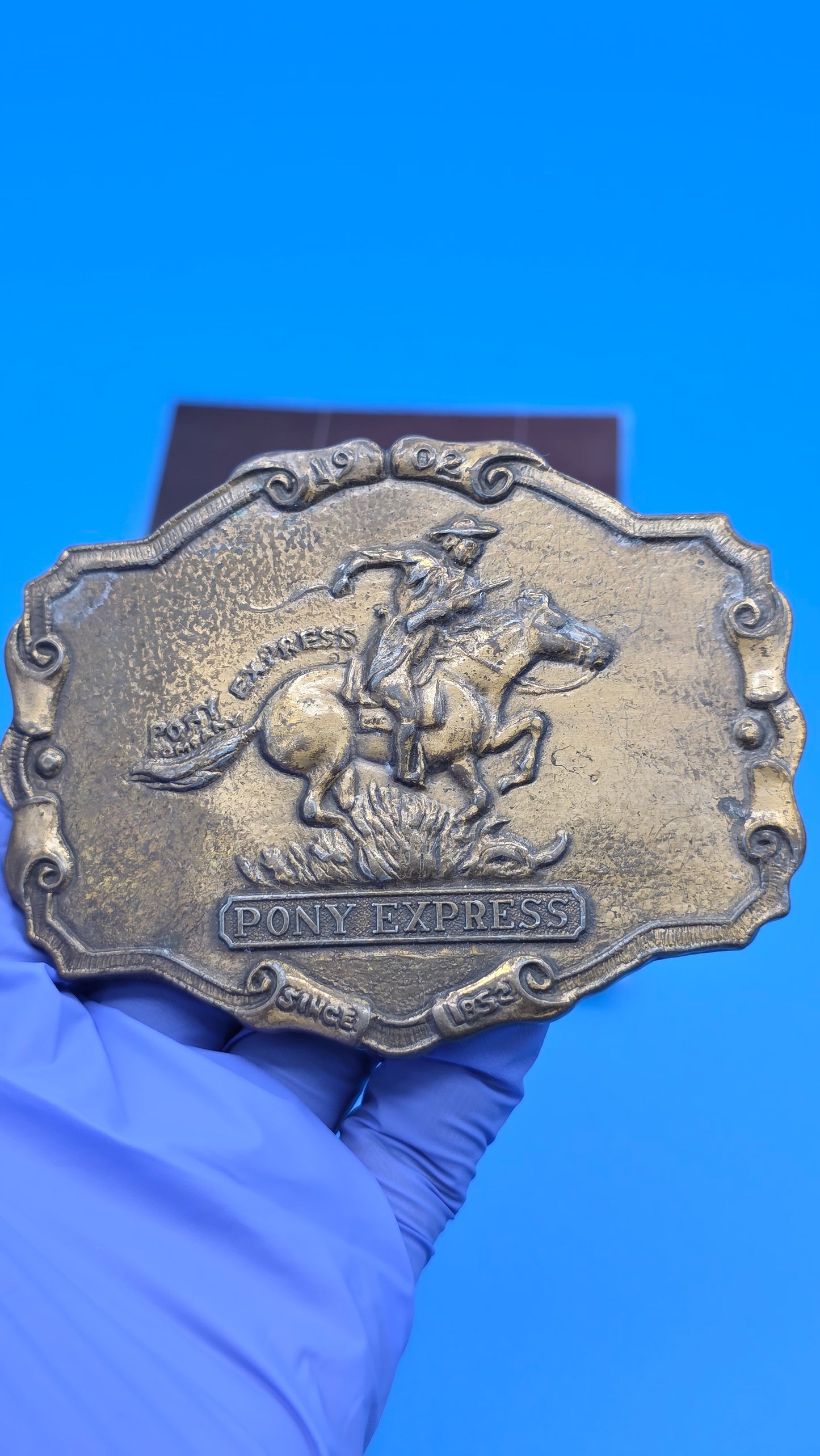 1902 Pony Express Brass Belt Buckle