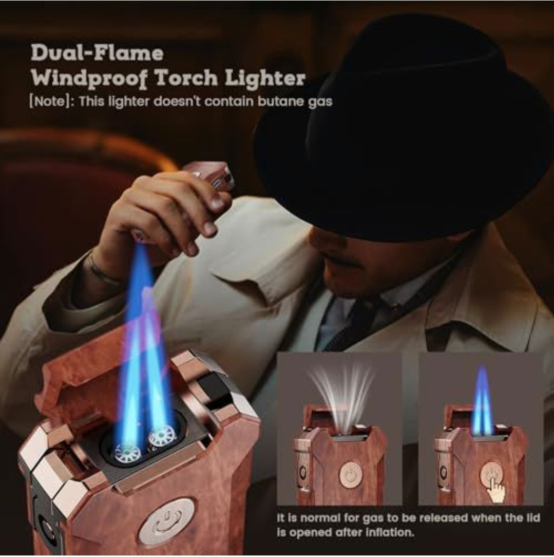Dual Torch 5-in-1 Lighter – Cutter, Punch, Holder & USB-C Rechargeable