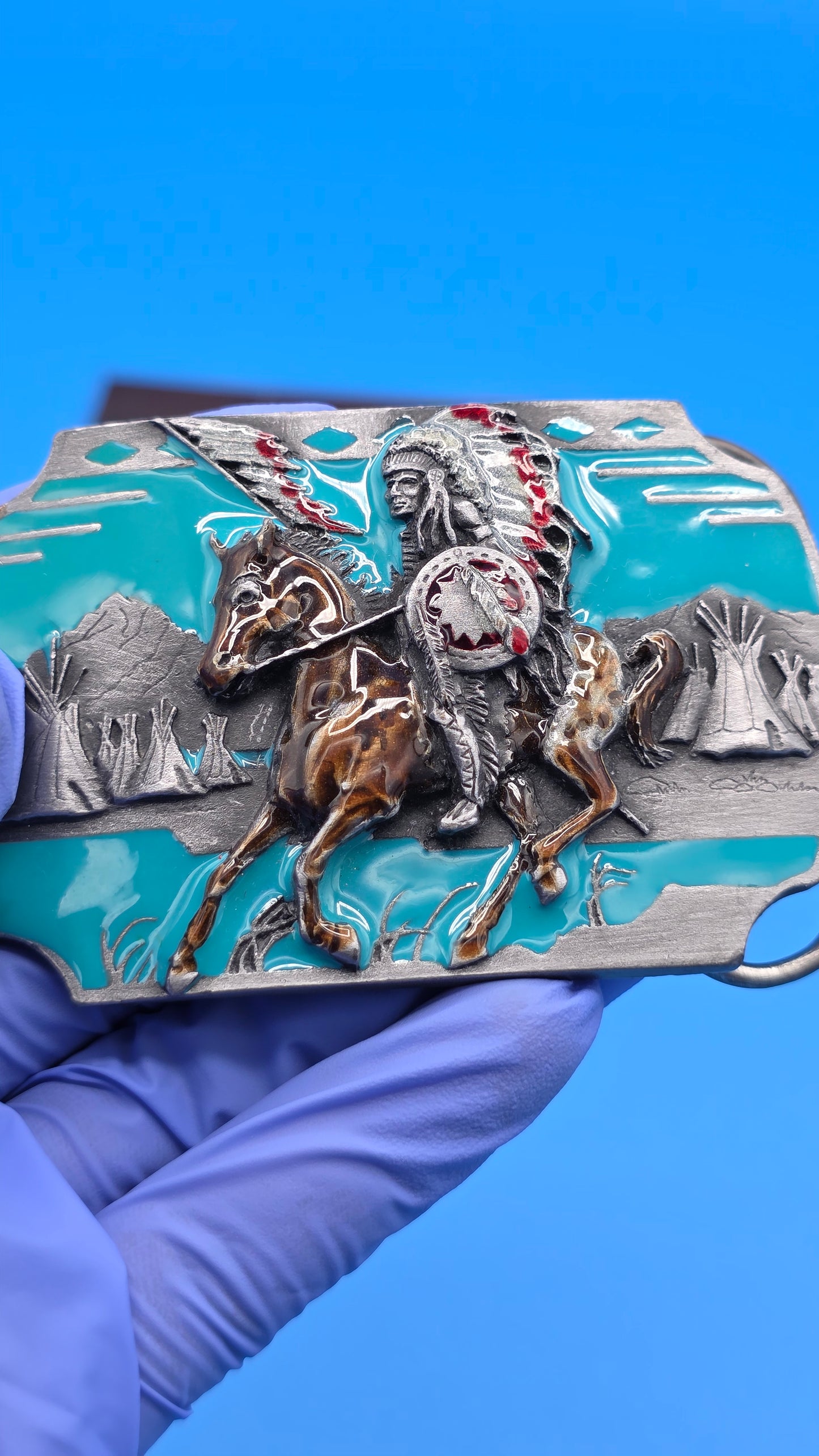 1991 Crazy Horse Arroyo Grande Pewter & Enamel Belt Buckle