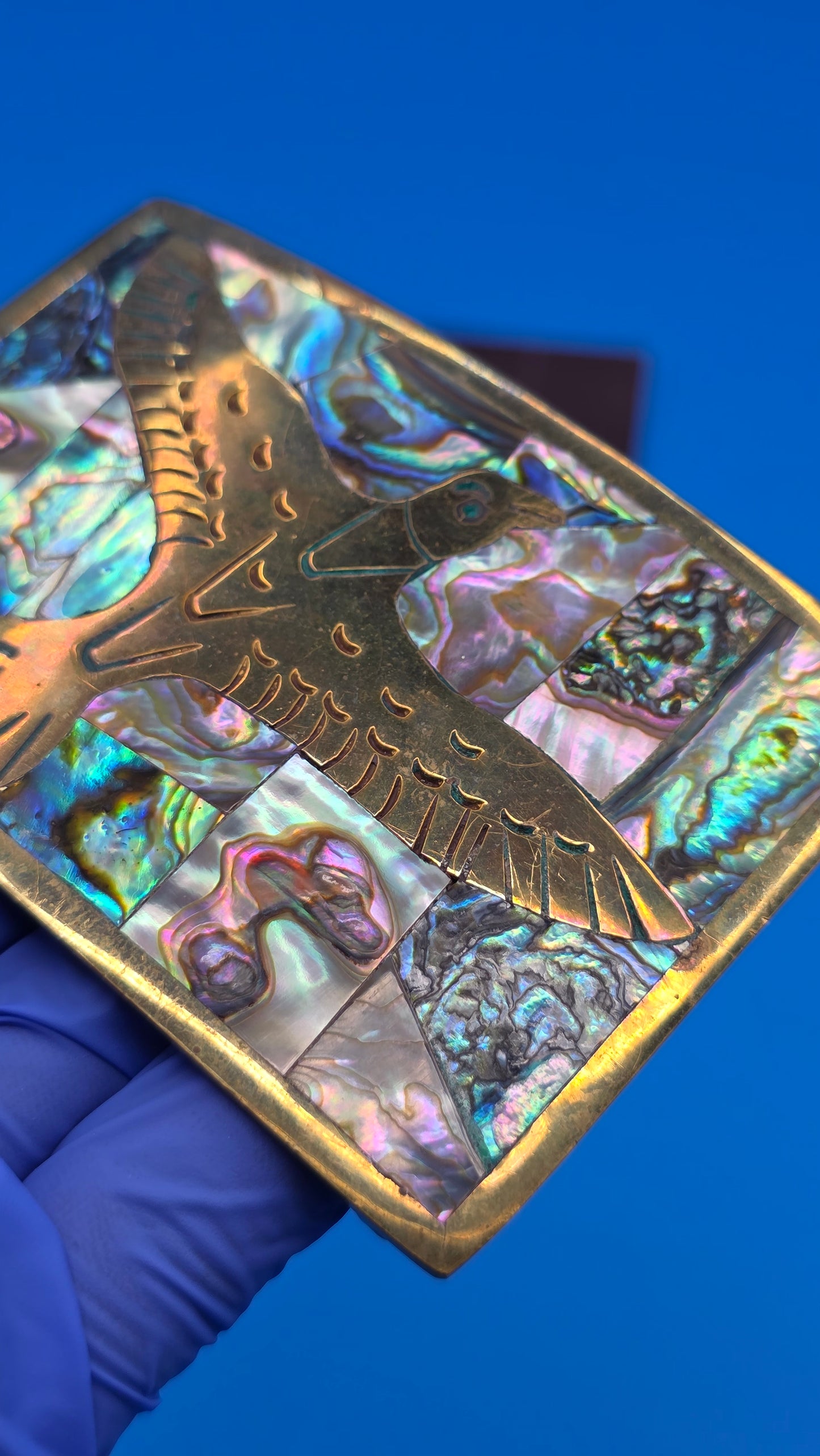 Mexican Thunderbird Abalone & Brass Inlay Belt Buckle