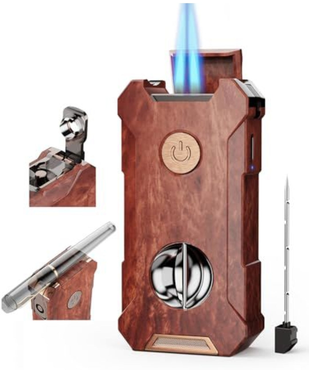 Dual Torch 5-in-1 Lighter – Cutter, Punch, Holder & USB-C Rechargeable