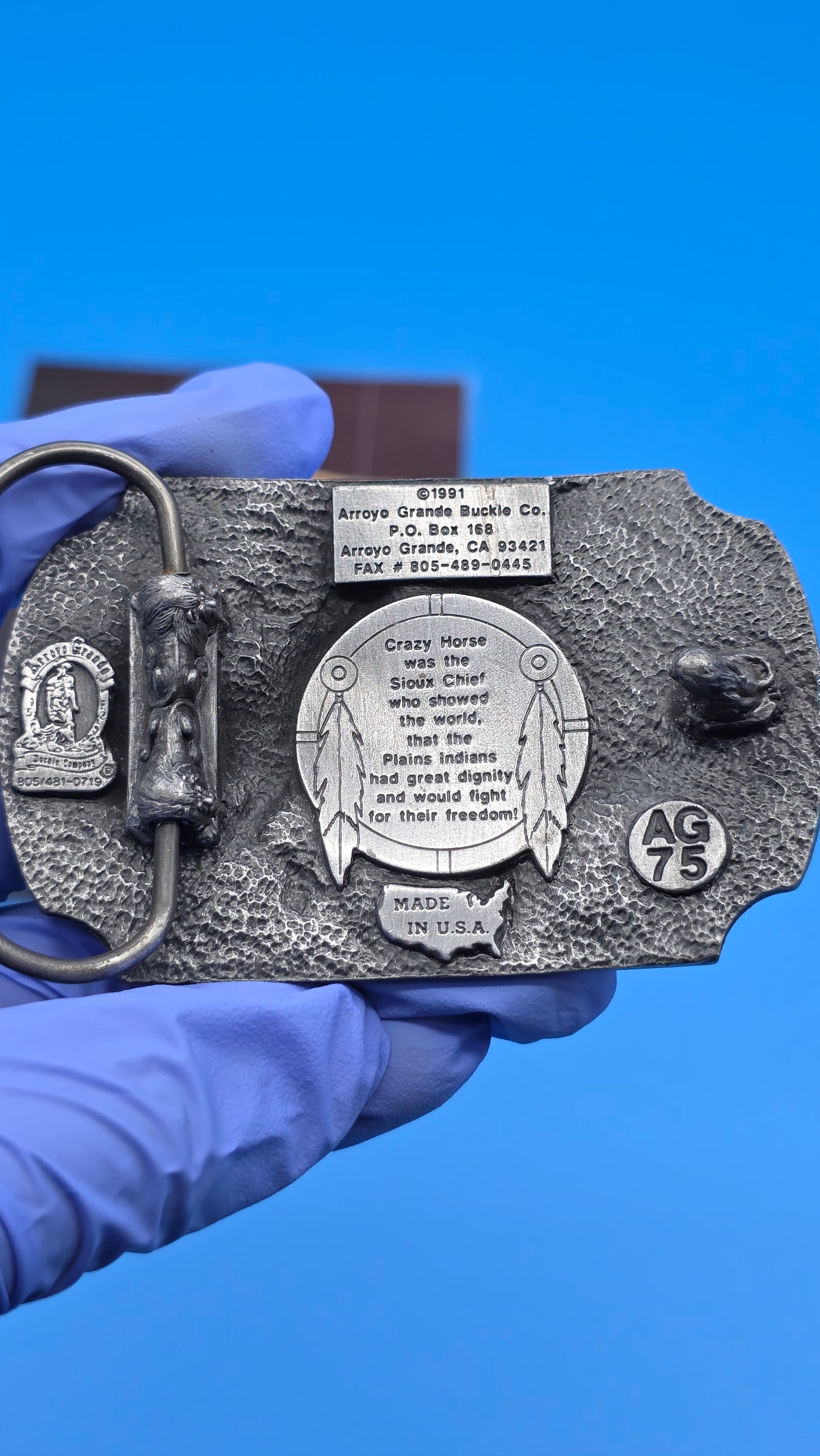1991 Crazy Horse Arroyo Grande Pewter & Enamel Belt Buckle