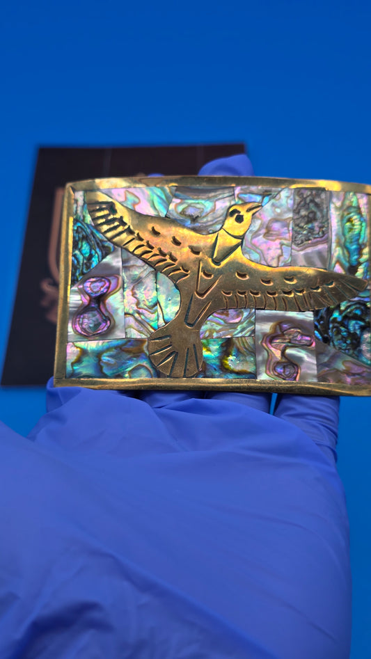 Mexican Thunderbird Abalone & Brass Inlay Belt Buckle
