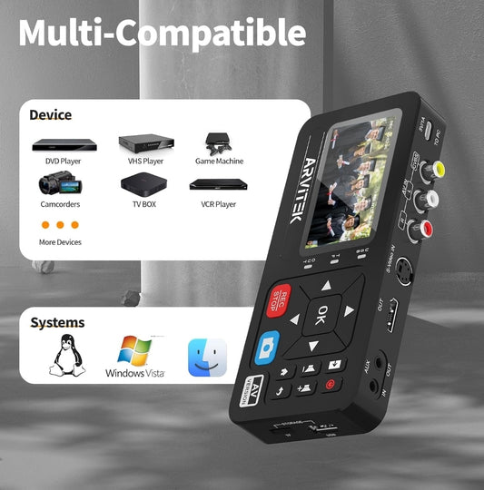 ARVITEK VHS to Digital Converter with Remote | 1080P Capture for VHS, VCR, DVD, DVR, Camcorders & Retro Consoles (Plug & Play)
