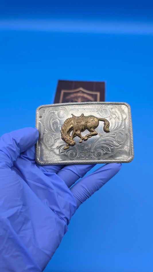 Nickel Silver Bucking Bronco Belt Buckle