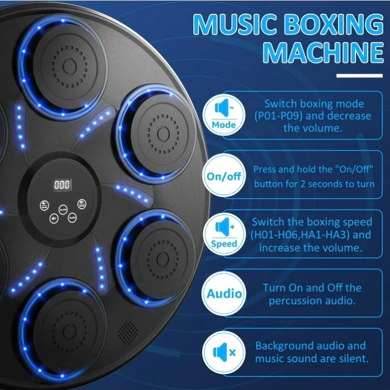 Smart Bluetooth Music Boxing Trainer with Gloves – Wall Mounted Reflex and Rhythm Punch Machine | LED Light Target, App-Synced Training Pad for Home Gym or Fitness Studio